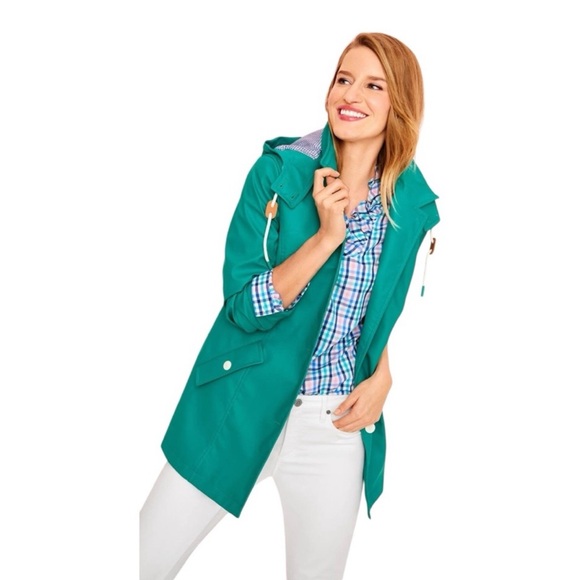 Talbots Jackets & Blazers - Talbots Classic Raincoat Green/Blue & White Gingham Button Up Hooded Jacket AA